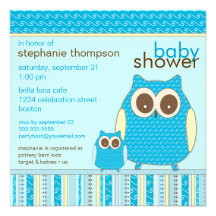 Baby shower van de Uil van mamma's het Blauwe & va Gepersonaliseerde Uitnodiging