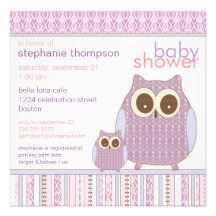 Baby shower van de Uil van mamma's het Paarse & va Persoonlijke Uitnodiging