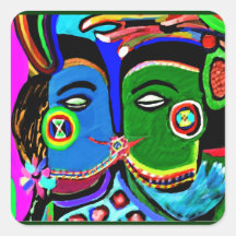 Baiser passionné - style vintage d'art de caverne  autocollant carré