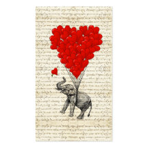 Ballons romantiques d'éléphant et de coeur cartes de visite personnelles