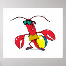 bande dessinée allante de homard de plage drôle affiche