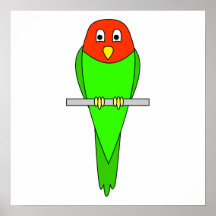Bande dessinée de perruche. Oiseau sur une perche Poster