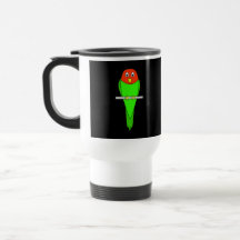 Bande dessinée de perruche. Oiseau sur une perche Tasse