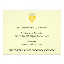 Bande dessinée mignonne de hibou. Jaune Invitations