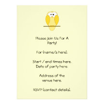 Bande dessinée mignonne de hibou. Jaune Cartons D'invitation Personnalisés