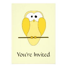 Bande dessinée mignonne de hibou. Jaune Invitation Personnalisable
