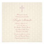 Baptême beige de bébé de rose de damassé invitation personnalisable
