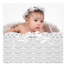 Baptême blanc croisé de photo de filles de dentell cartons d'invitation personnalisés