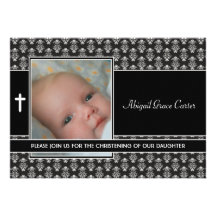 Baptême blanc noir de photo de bébé de damassé bristol personnalisé
