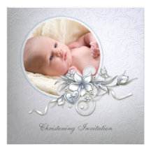 Baptême bleu-clair élégant de baptême de photo invitation personnalisée