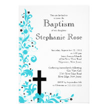 Baptême bleu croisé moderne de fleur, invitation
