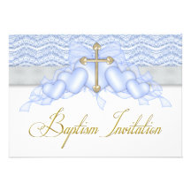 Baptême bleu de bleu de garçons de croix d'or cartons d'invitation