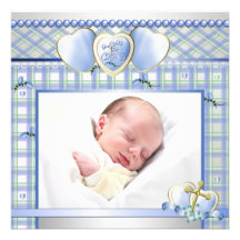 Baptême bleu de photo de bébé de croix bleue d'or cartons d'invitation