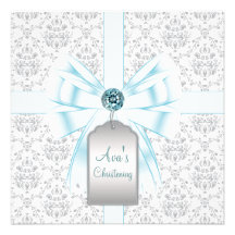 Baptême bleu turquoise blanc de baptême de bébé de invitations personnalisables