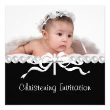 Baptême croisé de blanc de noir de photo de fille  invitations