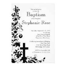 Baptême noir croisé moderne de fleur, invitation