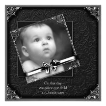 Baptême noir de photo de bébé invitation personnalisable