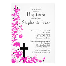 Baptême rose croisé moderne de fleur, invitation