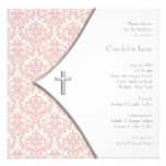 Baptême rose de baptême de filles de croix de dama invitations