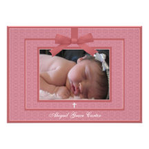 Baptême rose de photo de bébé de rose d'arc cartons d'invitation