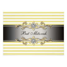 Bat mitzvah blanc jaune de rayure invitations personnalisées
