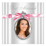 Bat mitzvah blanc rose de photo invitations personnalisées