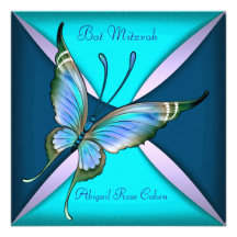 Bat mitzvah bleu turquoise pourpre de papillon cartons d'invitation