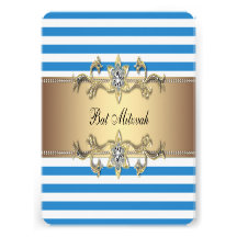 Bat mitzvah de rayures bleues faire-part personnalisé