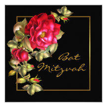 Bat mitzvah de rose rouge faire-part personnalisés