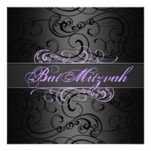 Bat mitzvah invitation d'anniversaire pourpre/noir