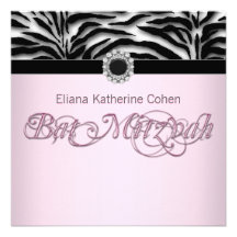 Bat mitzvah rose noir de zèbre de bijou cartons d'invitation