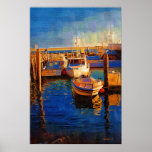 Bateaux, coucher du soleil, baie de Morro, Calif Affiche