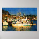 Bateaux, coucher du soleil, baie de Morro, la Cali Affiche