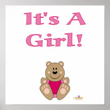 Bavoir mignon de rose d'ours de Brown c'est une fi Posters