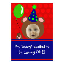 Beary a excité la fête d'anniversaire de photo de  invitations