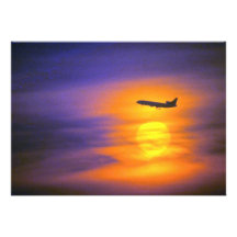 Beau coucher du soleil : Avion de passagers partan Carton D'invitation