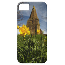 beau veiw d'église avec les jonquilles jaunes coques Case-Mate iPhone 5