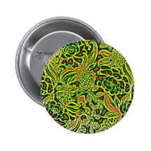 Beautiful Neon Bright Floral Design Pattern Button