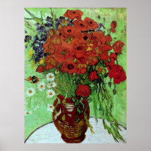 Beaux-arts rouges de pavots et de marguerites de V Posters