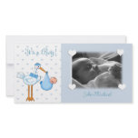 Bébé bleu de cigogne photocarte personnalisée