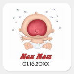 Bébé braillant - nouvelle maman - personnaliser autocollant carré