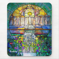 Belle photographie religieuse en verre souillé tapis de souris