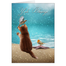 bénédictions de Noël avec des chats et des oiseaux Carte De Vœux