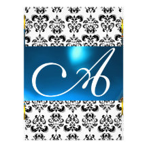 Blanc bleu de MONOGRAMME de GEMME de DAMASSÉ Invitation Personnalisable