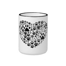 Blanc de coeur de Pawprints de traînées de pattes  Tasse