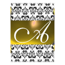 Blanc de jaune de MONOGRAMME de GEMME de DAMASSÉ Bristols Personnalisés
