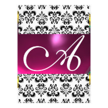 Blanc de rose de MONOGRAMME de GEMME de DAMASSÉ Invitation