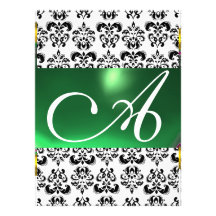 Blanc de vert de MONOGRAMME de GEMME de DAMASSÉ Invitation
