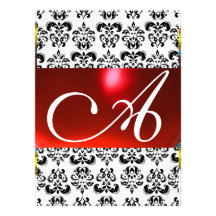 Blanc rouge de MONOGRAMME de GEMME de DAMASSÉ Invitations
