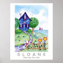 blauw door het zee afdruk